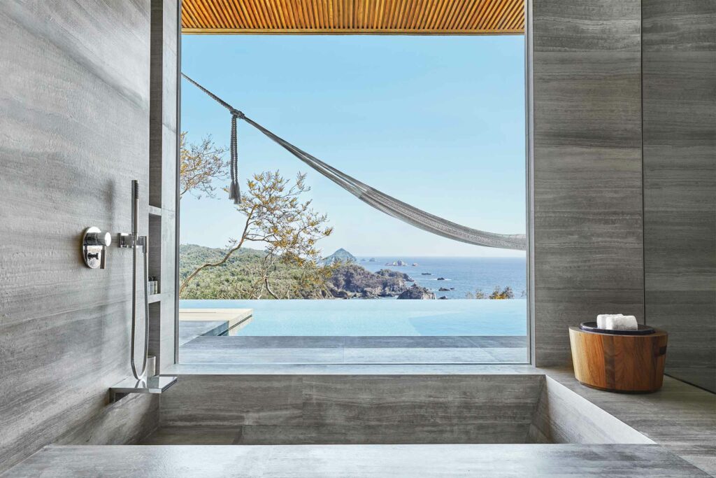 Bathtub overlooking the sea at the Four Seasons Resort Tamarindo, Costalegre, Jalisco, Mexico