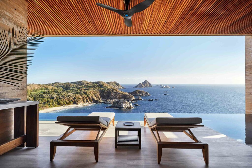 Loungers overlooking the sea at Four Seasons Resort Tamarindo, Costalegre, Jalisco, Mexico