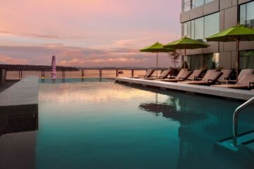 Four Seasons Seattle pool at sunset