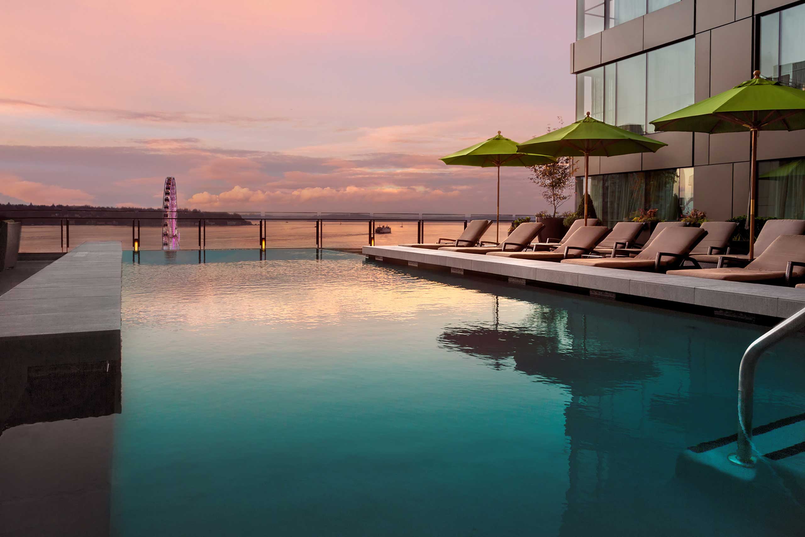 Four Seasons Seattle pool at sunset
