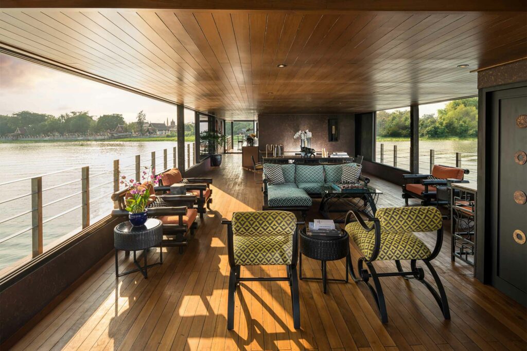 The dining and lounge space aboard Loy Pela Voyages' new ship.