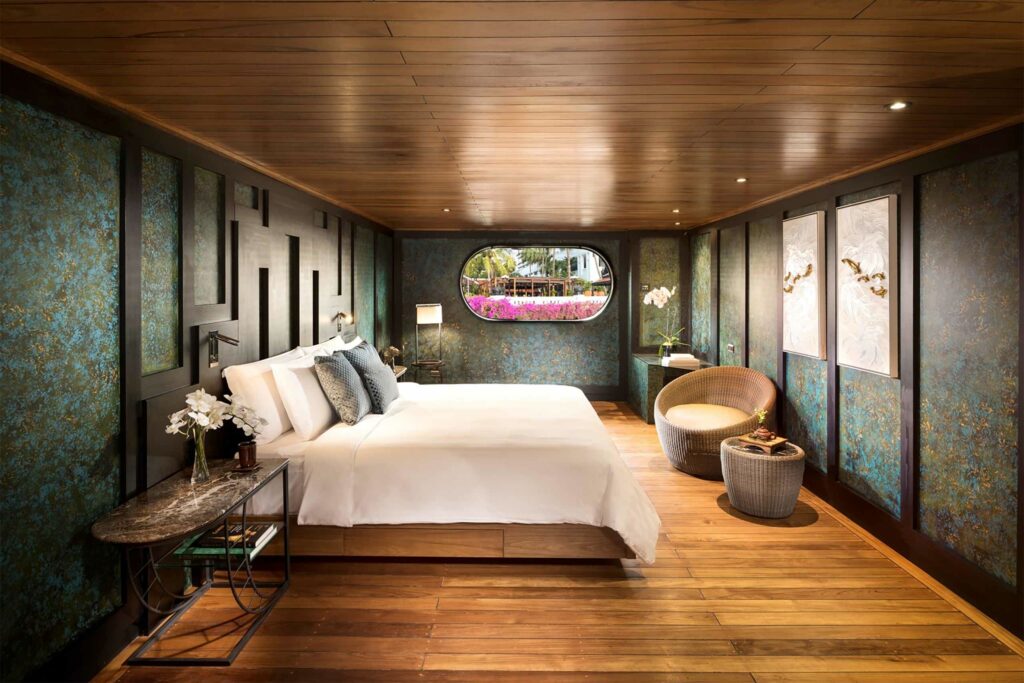 One of the sumptuous staterooms on Loy Pela Voyages' new ship.