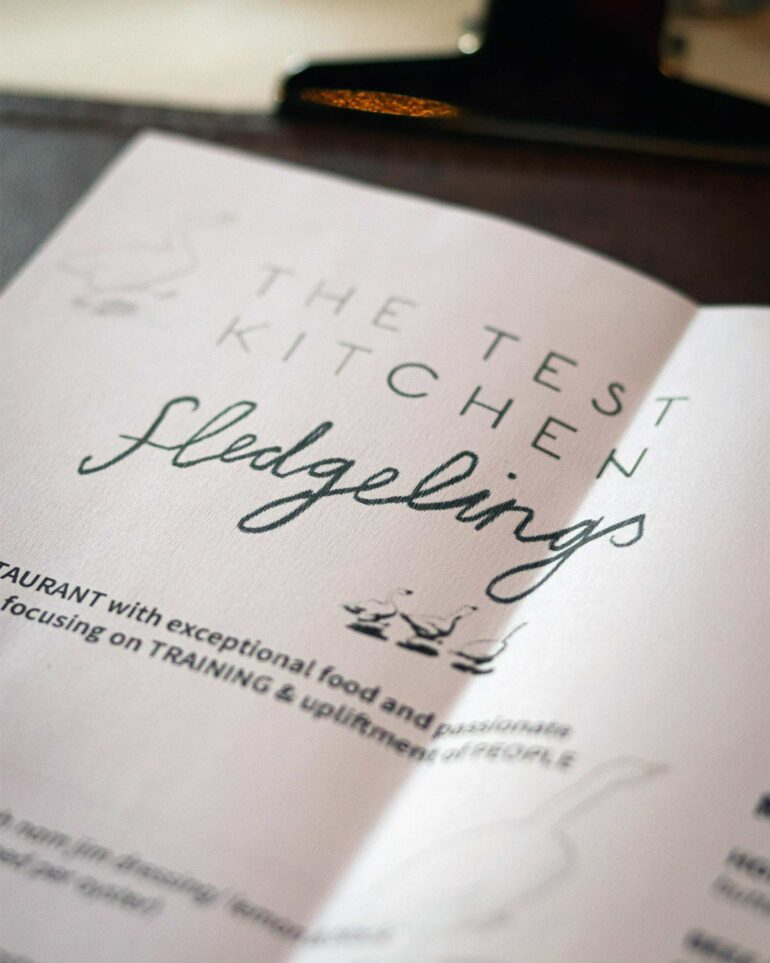 The menu at Test Kitchen Fledgelings, Cape Town, South Africa