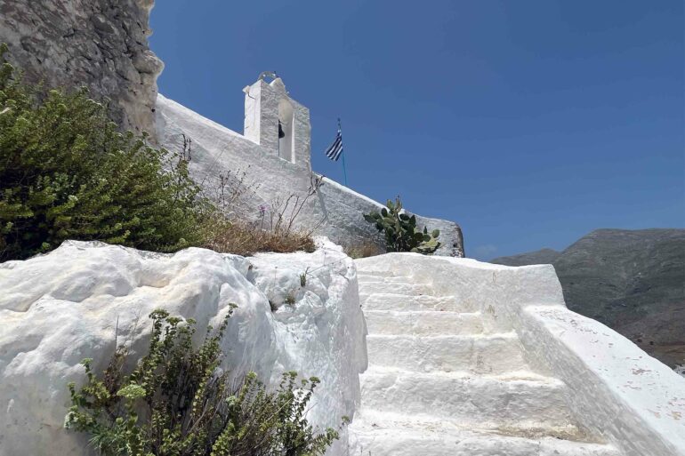 A whitewashed church on Kalymnos, Greece