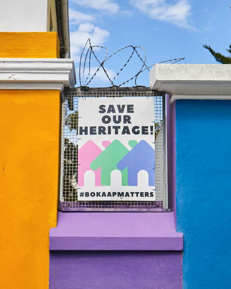 A sign asking the public to save local heritage in the Bokaap, Postcards from Cape Town, Cape Town, South Africa