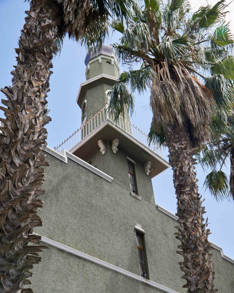 A mosque flanked by palm trees in the Bokaap, Postcards from Cape Town, Cape Town, South Africa