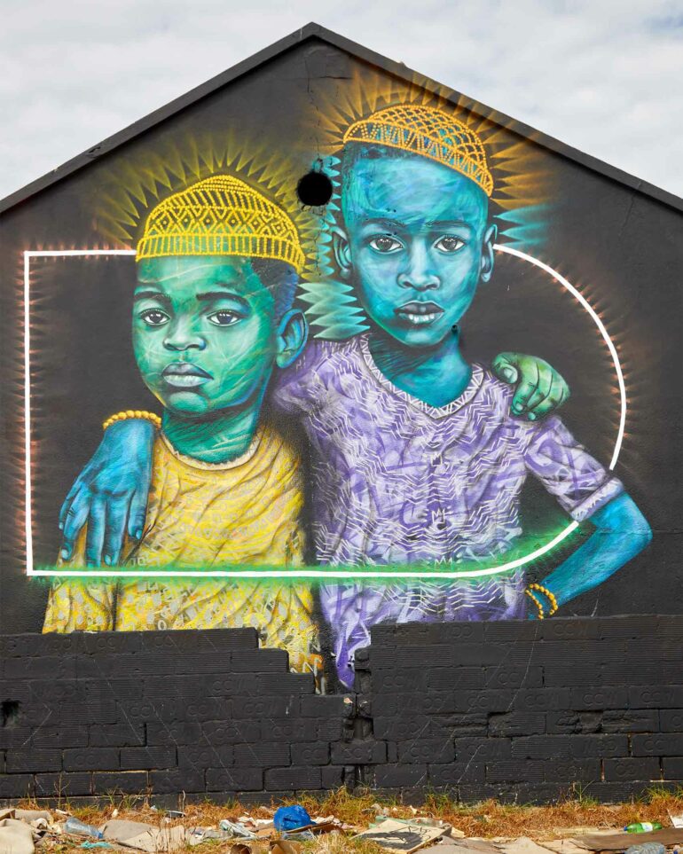 A graffiti depicting local children in the Salt River District, Postcards from Cape Town, Cape Town, South Africa