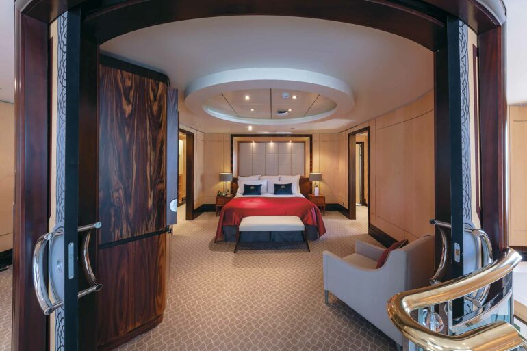 Bedroom of a Suite aboard the Queen Mary 2, Cunard