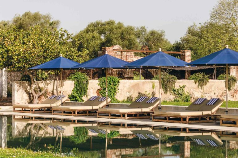 Poolside loungers at São Lourenço do Barrocal, Alentejo, Portugal