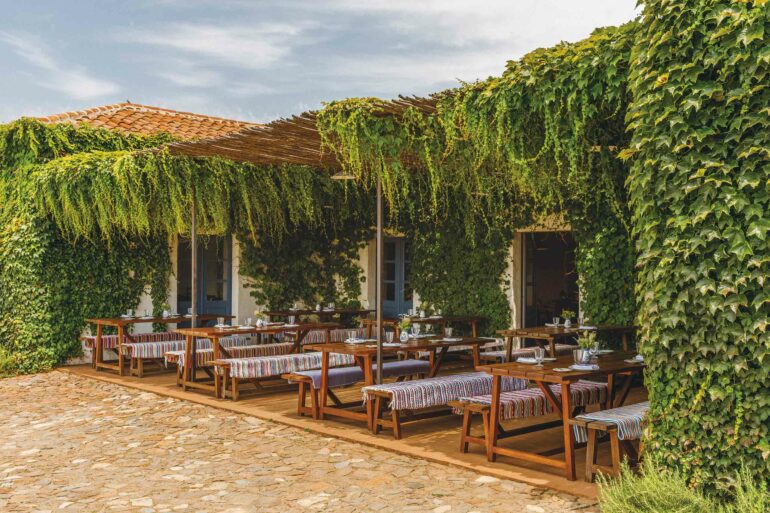 Outdoor dining at São Lourenço do Barrocal, Alentejo, Portugal
