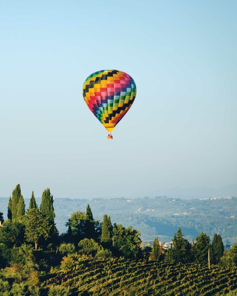 A hot air balloon in Tuscany, Italy