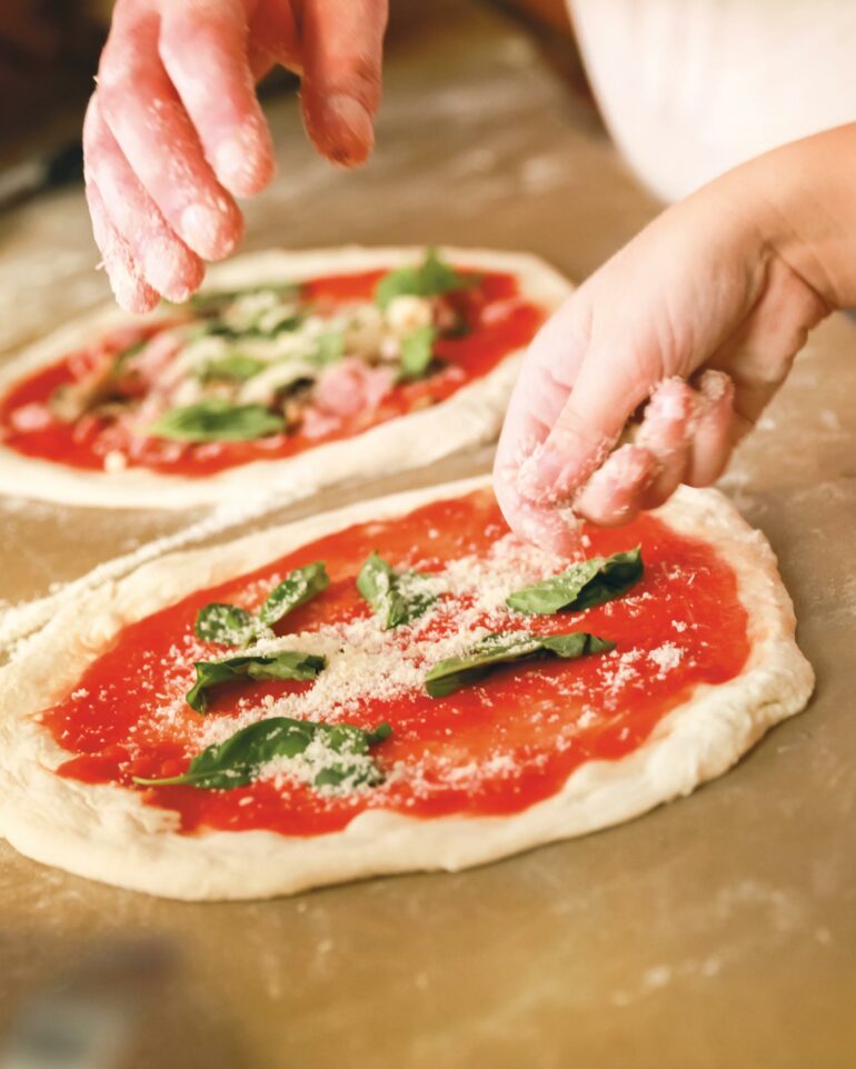 Pizza being prepared in Tuscany, Italy
