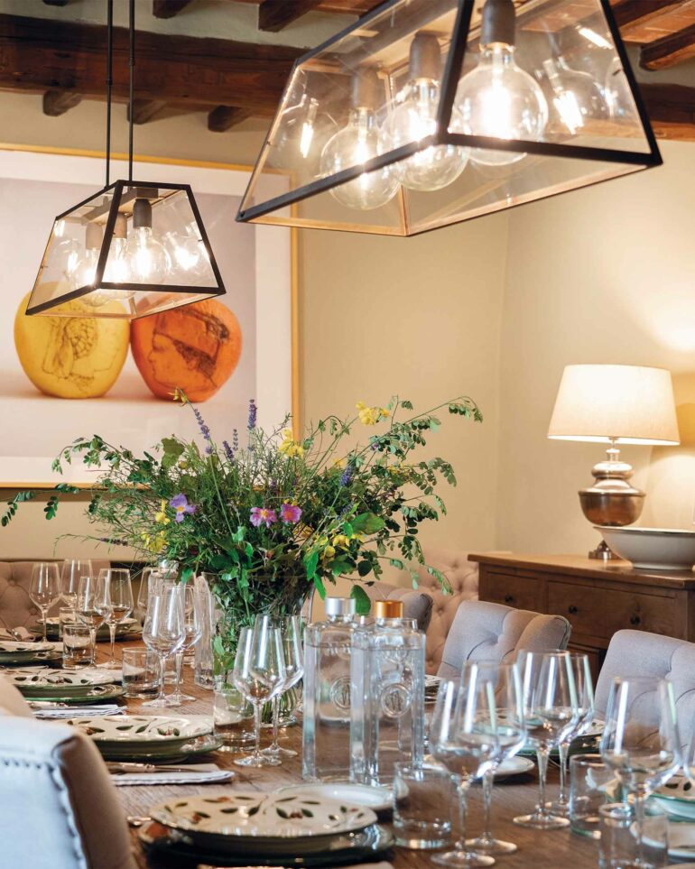A lunch table is set at Villa Ardore, Tuscany, Italy