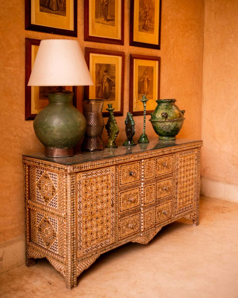 Interior design detail at Jnane Tamsna, Silk Road Slippers, Marrakech, Morocco