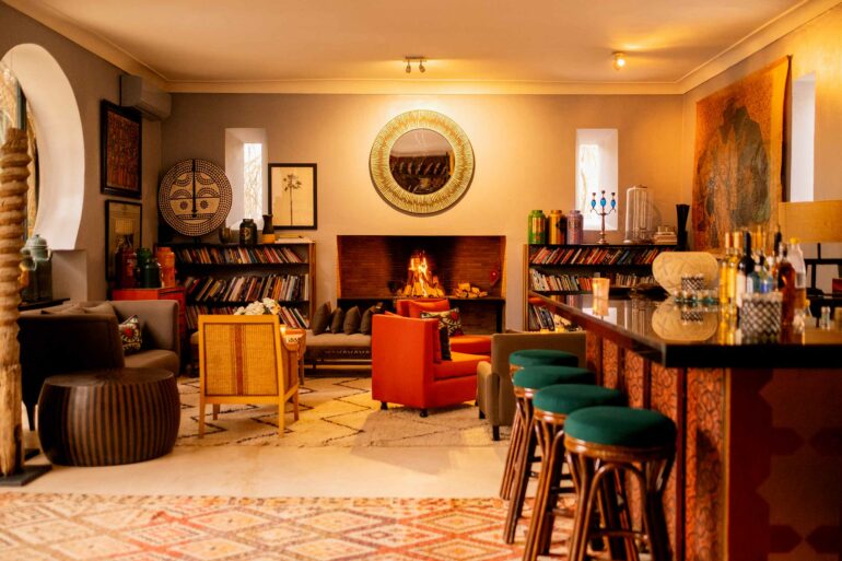 The bar at Jnane Tamsna, captured during a writing retreat by Silk Road Slippers, Marrakech, Morocco