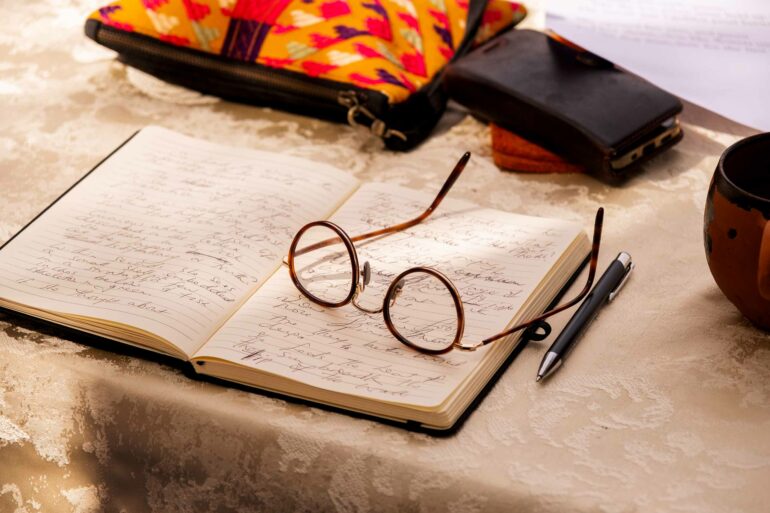 A notebook during a writing retreat by Silk Road Slippers, Marrakech, Morocco