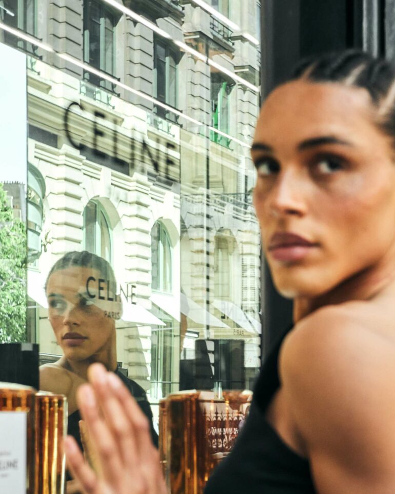 Koko Barno outside a CÉLINE store in Paris, France