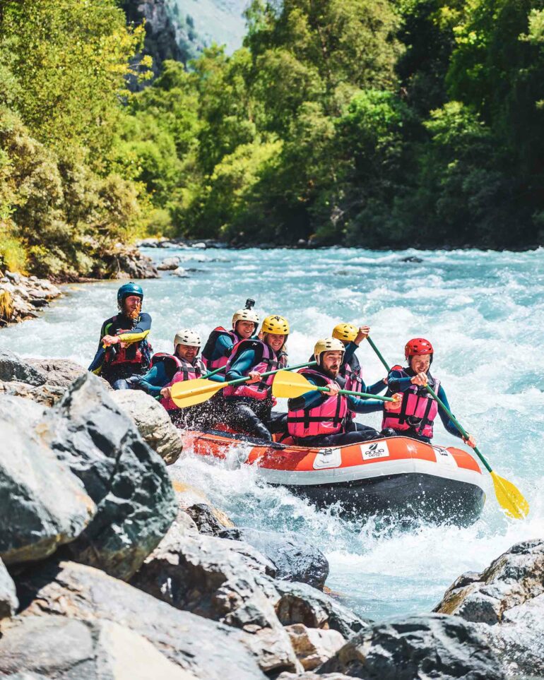 White-water rafters in Les Deux Alpes, France