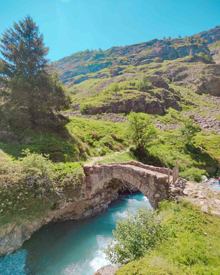 Bridge over a stream in Les Deux Alpes, France