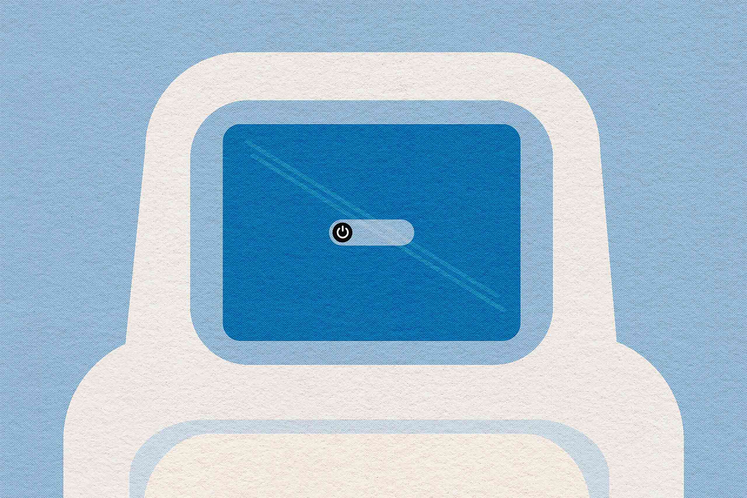 An illustration of a screen being turned off – many travellers choose to be bored on the plane