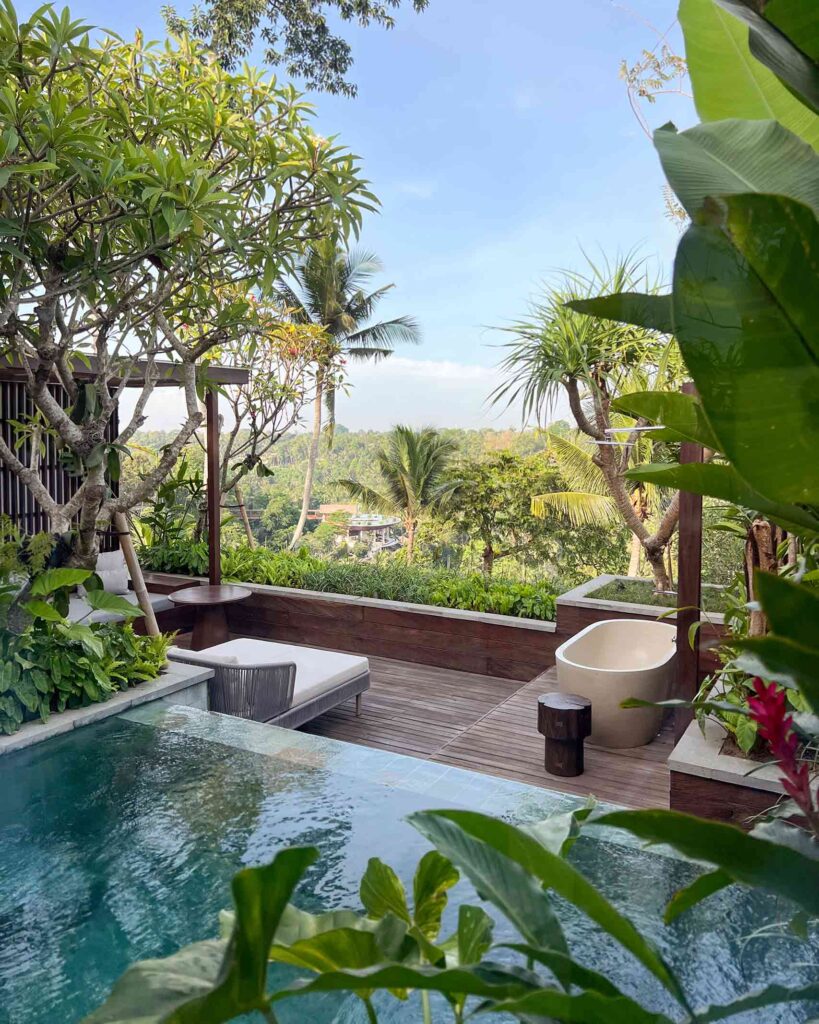 Infinity plunge pool on a private terrace at The Ridge Bali, Ubud, Bali, Indonesia