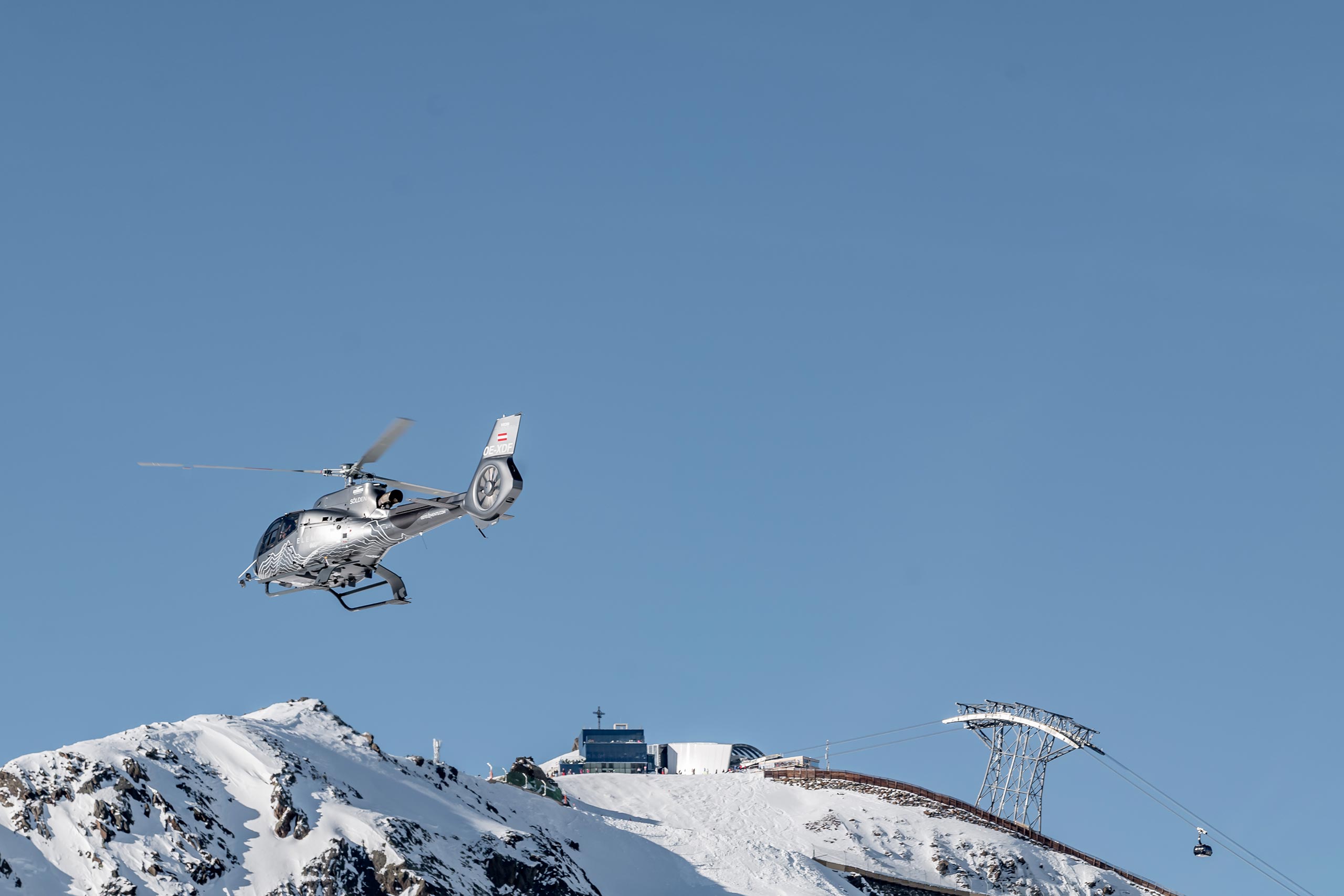 Helicopter over Solden on a 007 adventure with Black Tomato