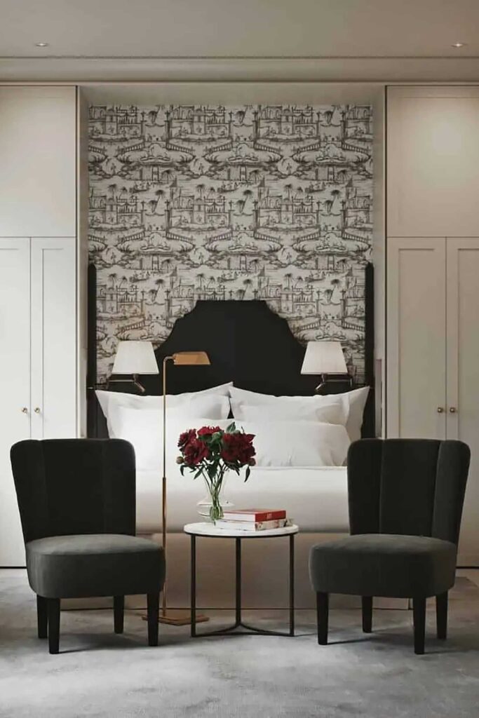 Interiors of hotel bedroom in Stockholm