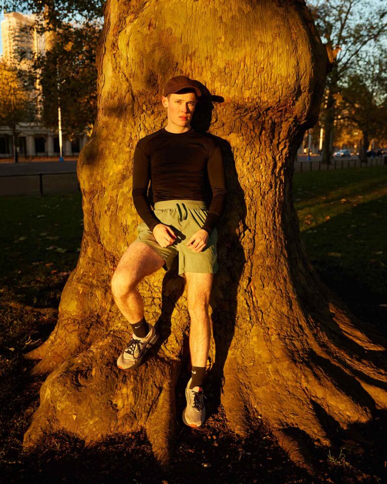 Jill Leflour leans against a tree in London, United Kingdom