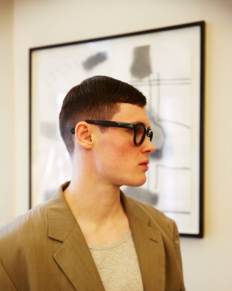 Jill Leflour poses in front of an artwork at The Corinthia Hotel in London, United Kingdom