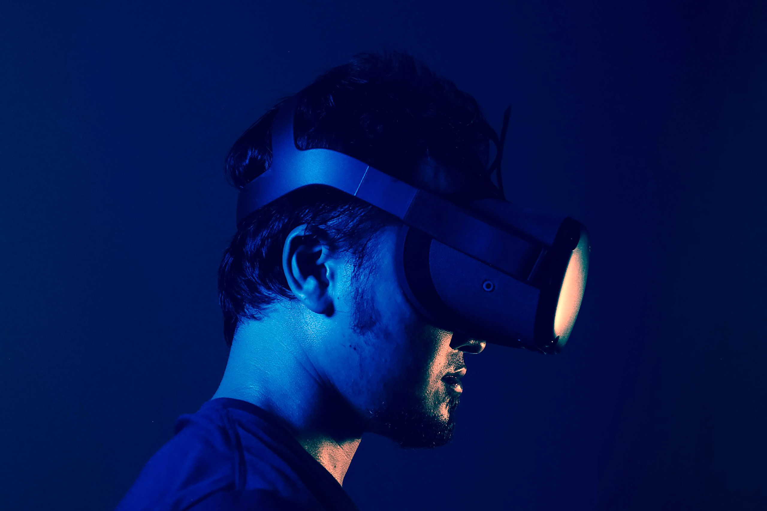 Man wearing a Virtual Reality headset