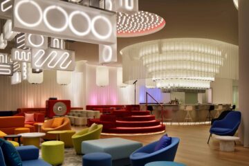W Osaka Living Room with rainbow chairs