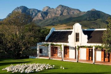 Ducks gather in front of old Dutch era farm house at Babylonstoren, South Africa