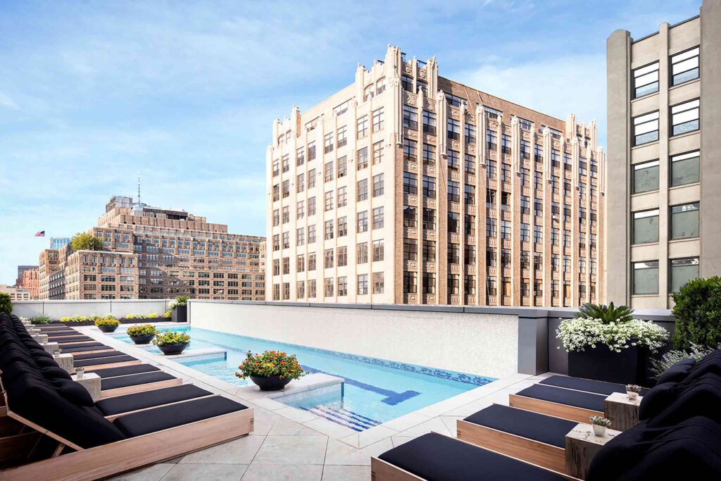 Pool deck overlooked in SoHo NYC
