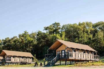 Tented accommodations at Camp Aramoni, Tonica, Illinois, USA
