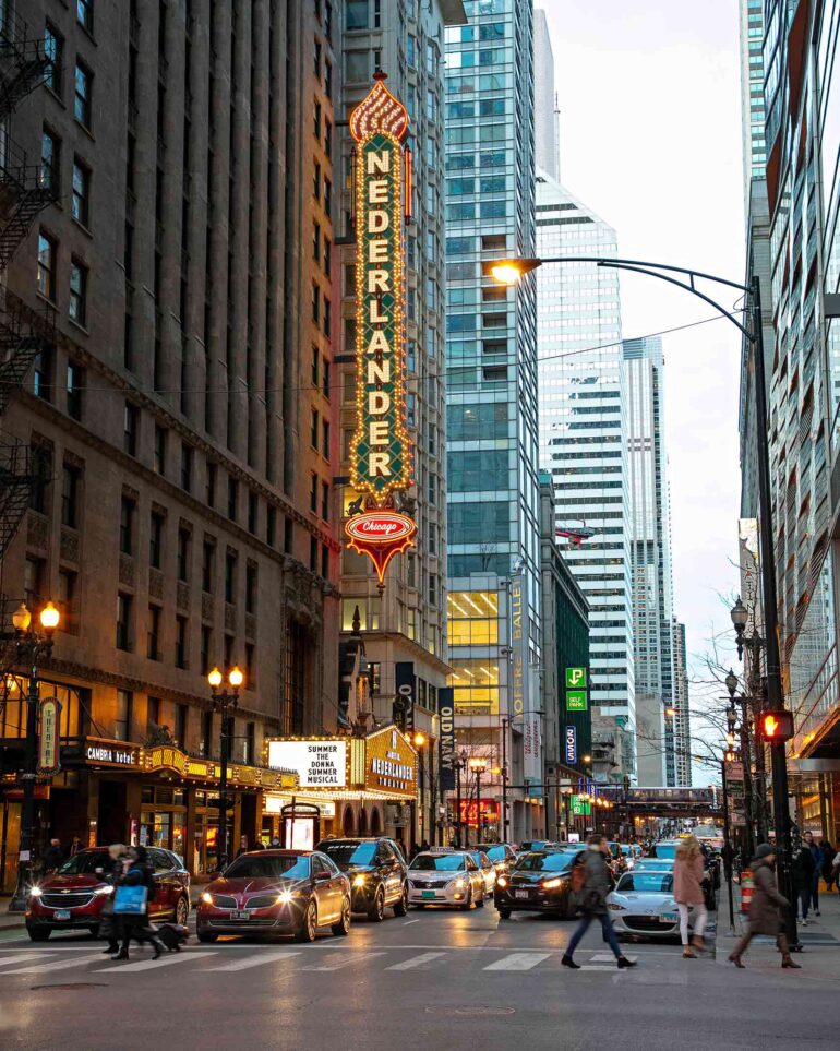Nederlander Theater Marquee in Chicago, Illinois, USA