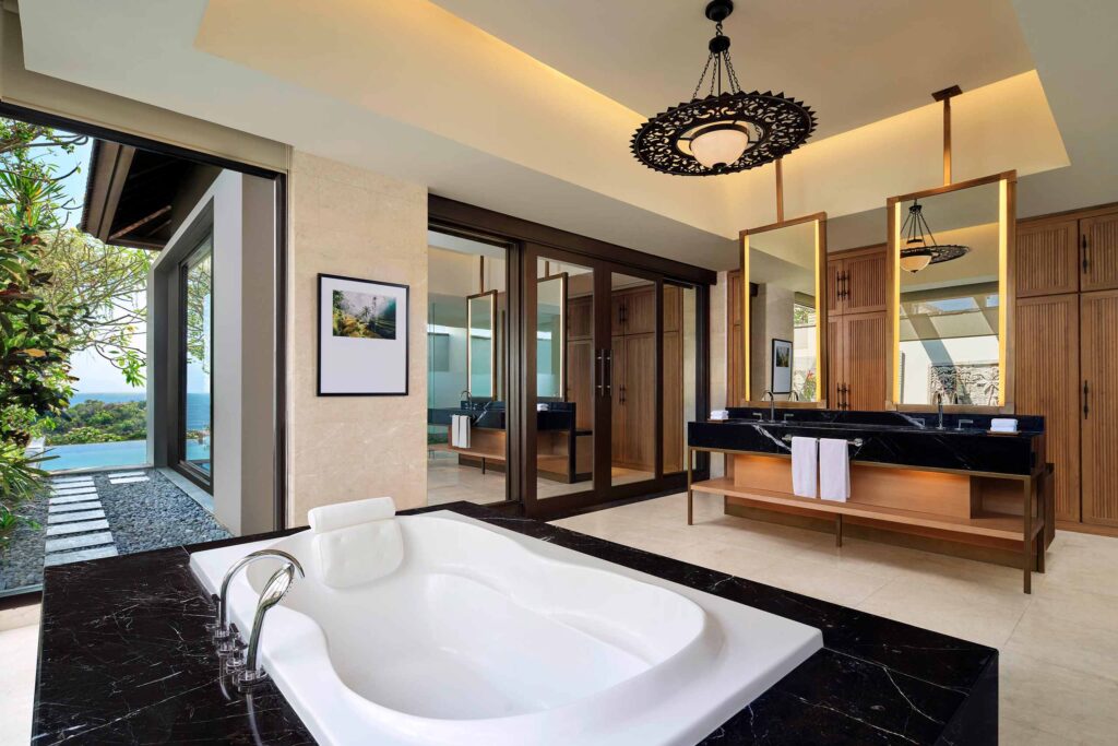 Bathroom of a private villa at Umana Bali, LXR Hotels & Resorts, Uluwatu, Bali, Indonesia