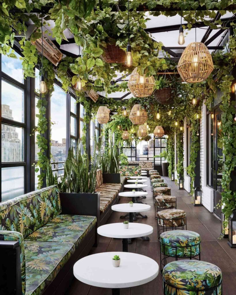 Hanging gardens above Gansevoort rooftop restaurant