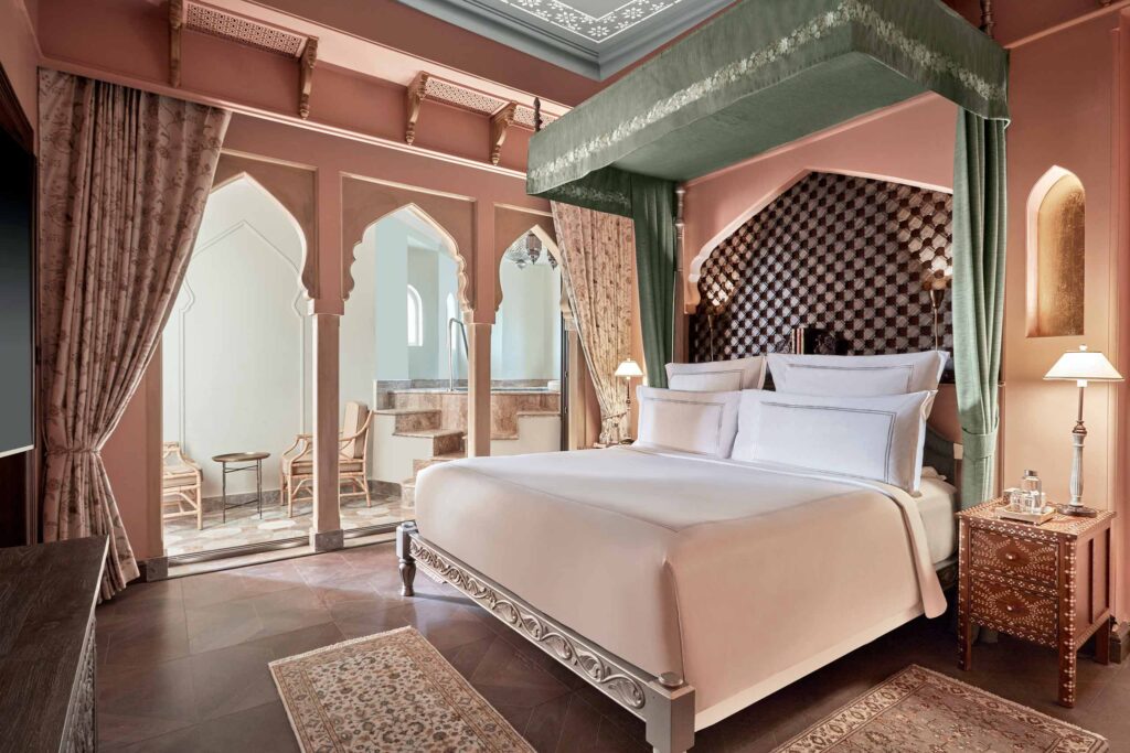 A bedroom at Raffles Jaipur, Jaipur, India