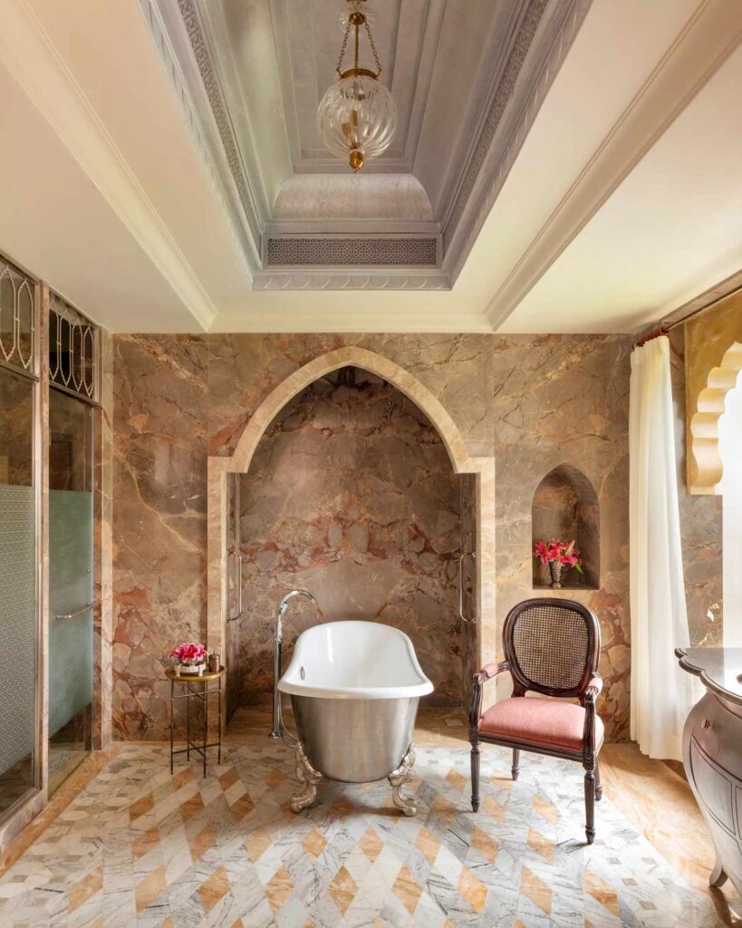 A bathroom at Raffles Jaipur, Jaipur, India