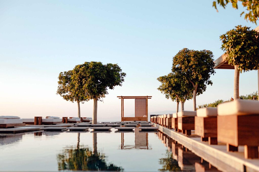Pool at Omnia Restaurant in Santorini, Greece