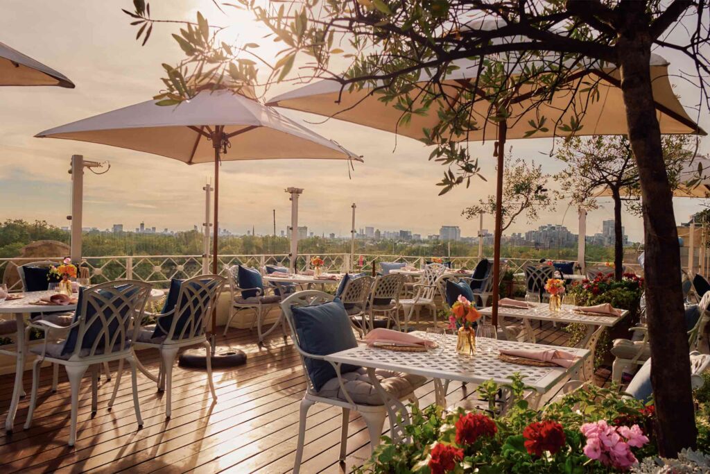 Roof terrace restaurant overlooking London at The Dorchester