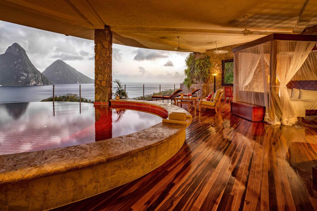 One of the guest sanctuaries at Jade Mountain, Soufriere, St Lucia