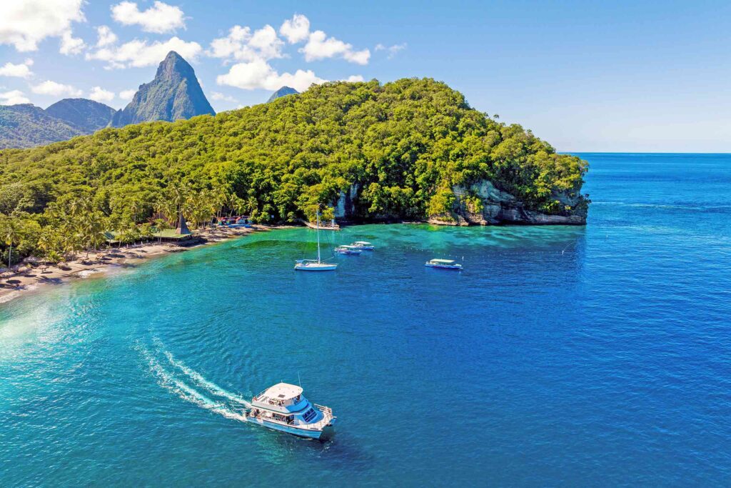 A boat in the waters off Soufriere, St Lucia