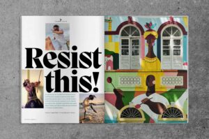 Spread from OT27 Salvador Rising issue of OutThere