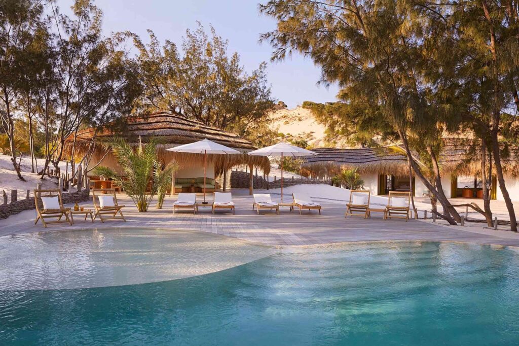 Poolside loungers at Kisawa Sanctuary, Benguerra Island, Mozambique