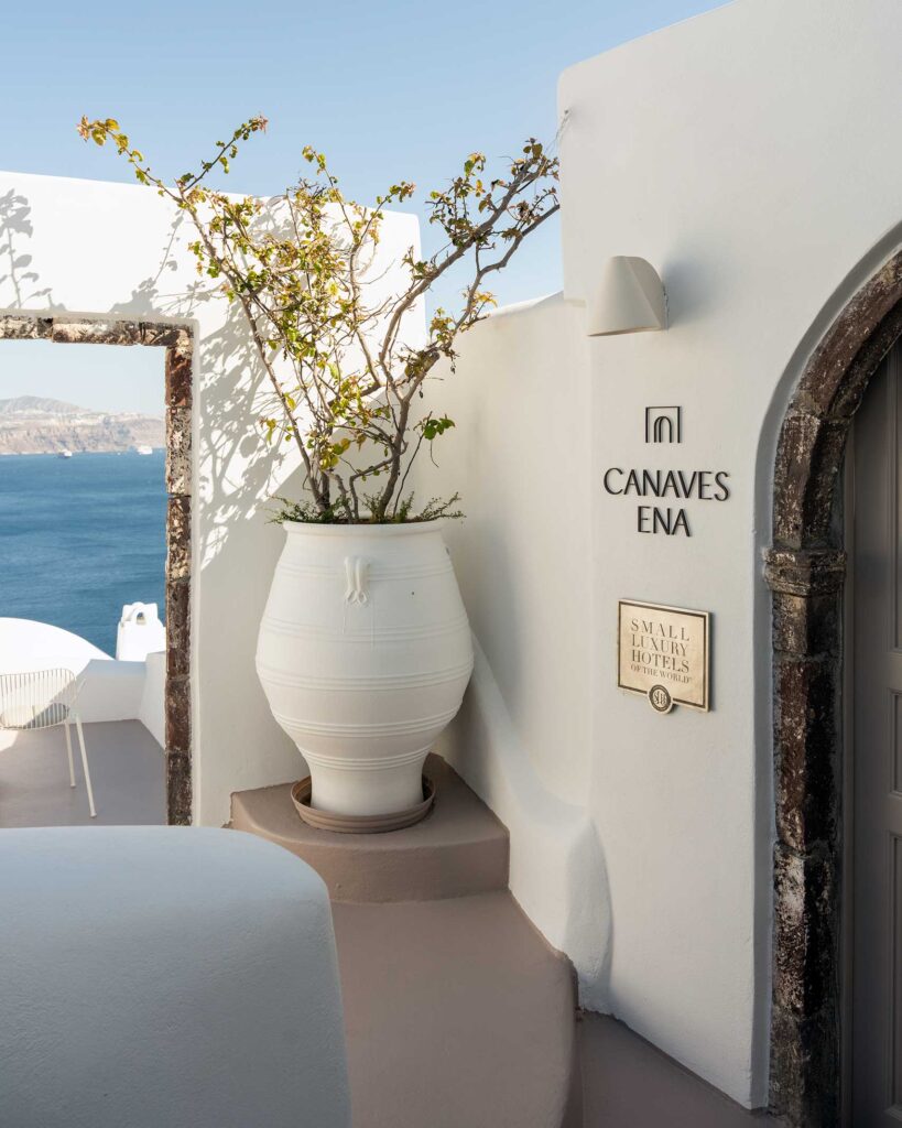 Entrance to Canaves Ena, Oia, Santorini, Greece