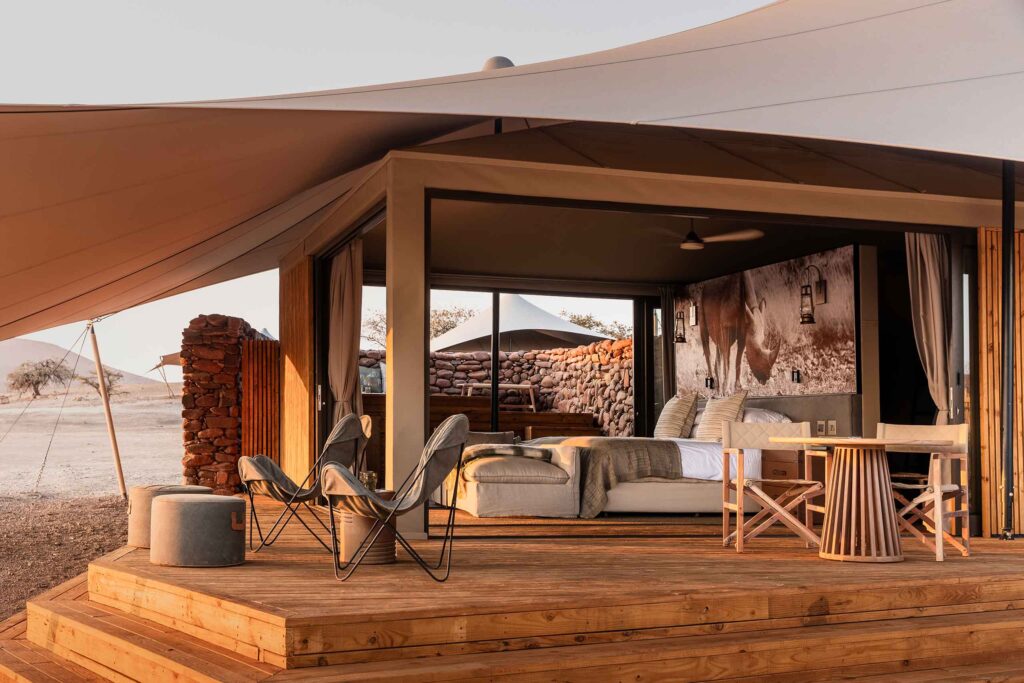 A bed facing the desert of Namibia