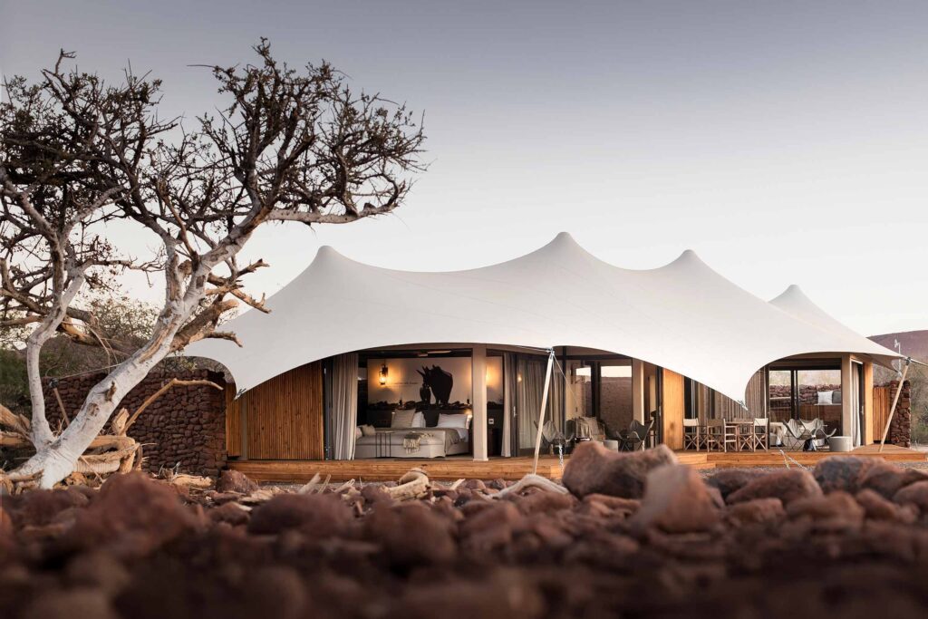A tented accommodation at Desert Rhino Camp, Damaraland, Namibia