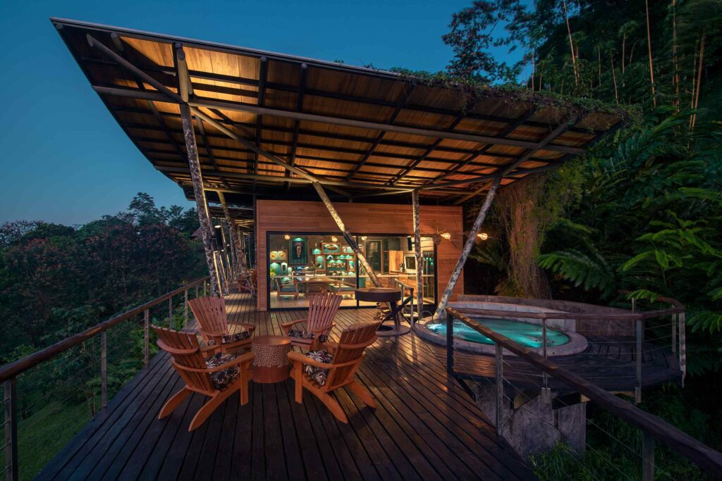 A villa at night at Origins Lodge, Alajuela, Costa Rica