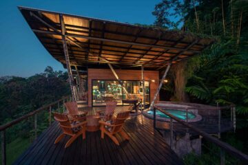 A villa at night at Origins Lodge, Alajuela, Costa Rica